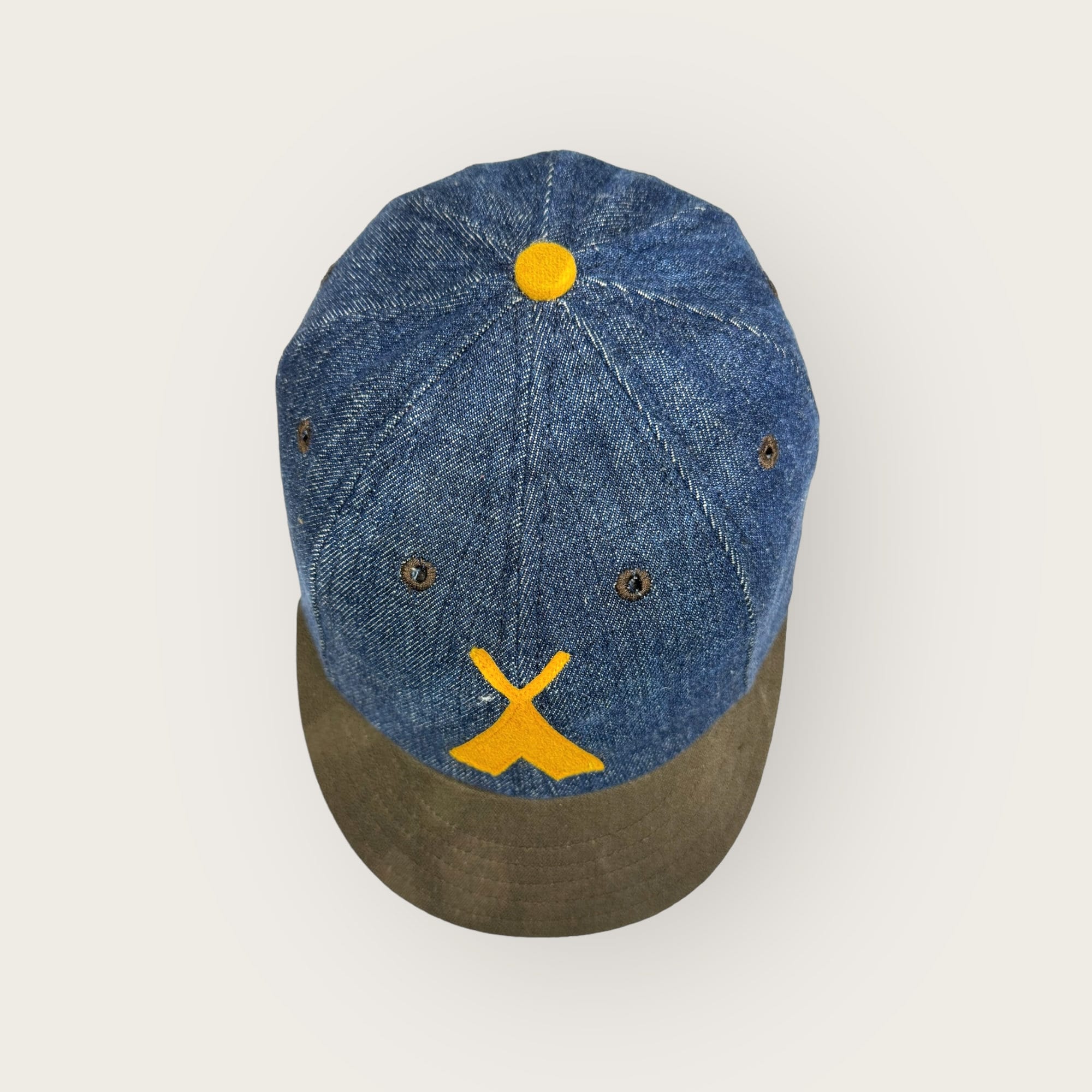 Old Gold Teepee Logo in Felt on Denim 6 Panel Cap With 2 Brown Visor and Eyelets Any Cap Size Available Other Visor Sizes Available Etsy Australia