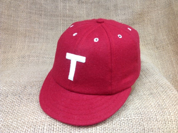 Red wool 8 panel cap, 1910 2" visor,  Fitted to any size, any letter logo, cotton sweatband