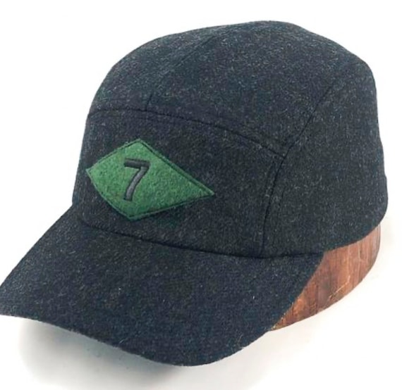 Charcoal melton wool  5 panel cap with embroidery on wool felt patch. Any felt color and number. Fitted to any size!