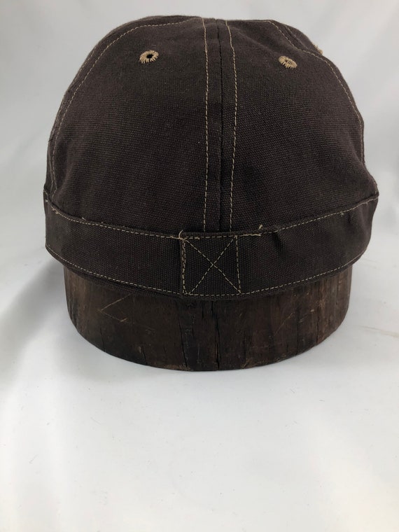 6 Panel Mechanics Cap in Brown Cotton Canvas, Soft Visor