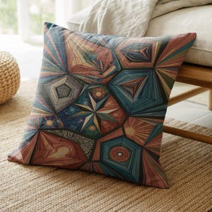 Abstract Geometric Crystal Art Woven Throw Pillow for Modern Home Decor, colorful geometry pillows and throw blankets