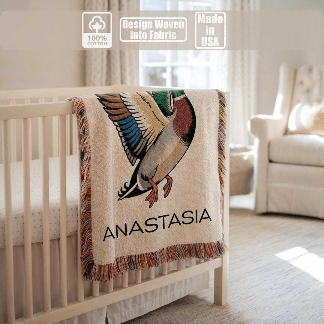 Soaring Mallard Duck Blanket, Personalized Baby Woven Blanket, Bird ...