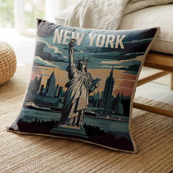 New York Statue of Liberty Art Woven Throw Pillow for Travel Home