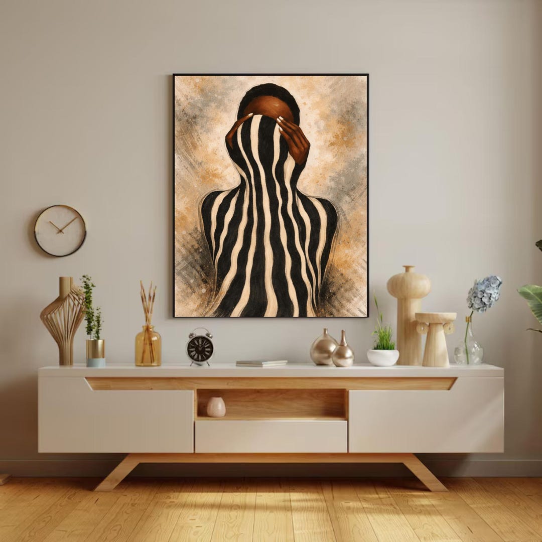 Abstract Black Woman Art Print - Afrocentric Striped Portrait Poster ...