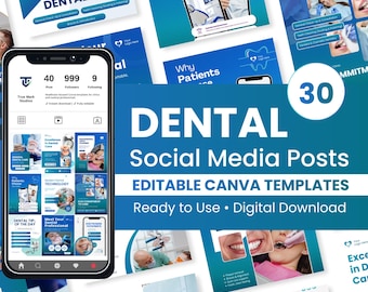 Modelos para Instagram de Odontologia | 30 Modelos para Canva, Posts para Redes Sociais para Consultórios Odontológicos, Download Digital Editável
