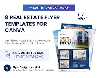 Paquete de plantillas de folletos inmobiliarios, folleto de jornada de puertas abiertas, folleto de propiedades recién listadas, folleto de propiedades de lujo, Canva editable, marketing inmobiliario