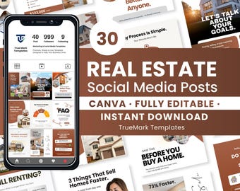 Modelos de Instagram para Imobiliárias | 30 Posts para Redes Sociais de Corretores de Imóveis no Canva | Kit de Marketing para Imobiliárias de Luxo