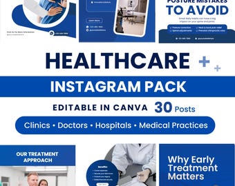 Physiotherapy Instagram Templates | Physical Therapy Canva Social Media Posts, Editable Clinic Digital Download