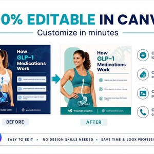Weight Loss Clinic Instagram Templates, 60 Editable Canva Posts & Stories, Medical Weight Loss Program Marketing Kit, Patient Content image 6