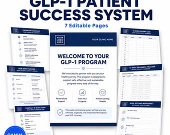 GLP-1-Patient-Willkommens-Kit, Gewichtsabnahme-Klinikformen, Dosierungslogbuch (Canva-Vorlage)