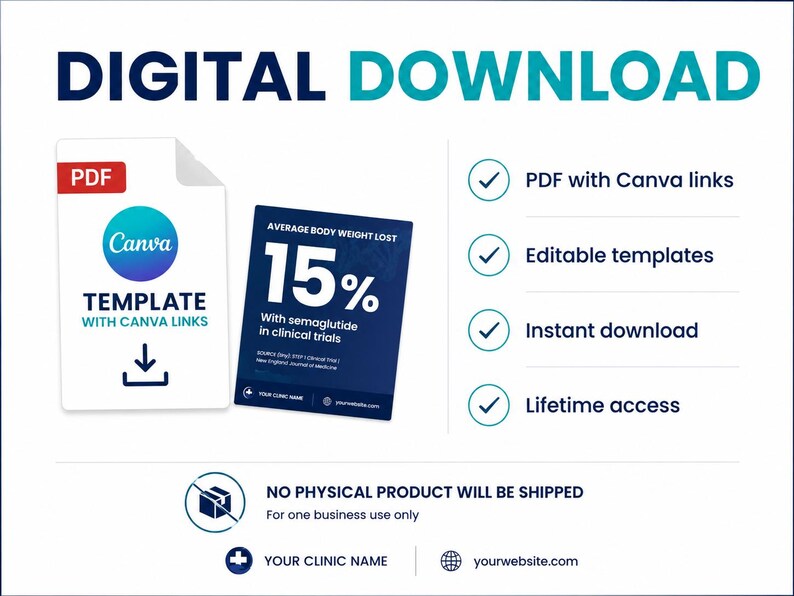 Weight Loss Clinic Instagram Templates, 60 Editable Canva Posts & Stories, Medical Weight Loss Program Marketing Kit, Patient Content image 7