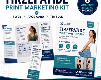 Tirzepatide Flyer Gewichtsabnahme-Broschürenvorlage, GLP-1-Handout, MedSpa Canva bearbeitbares Marketingkit