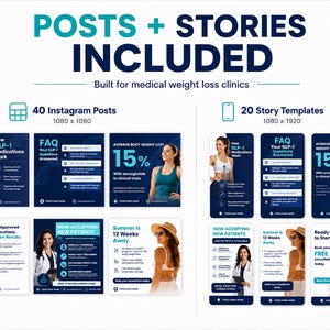 Weight Loss Clinic Instagram Templates, 60 Editable Canva Posts & Stories, Medical Weight Loss Program Marketing Kit, Patient Content image 2
