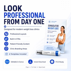 Weight Loss Clinic Brochure Template, 6 Editable Canva Flyers & Rack Cards, Semaglutide Ozempic Wegovy Program Marketing Print Kit image 2
