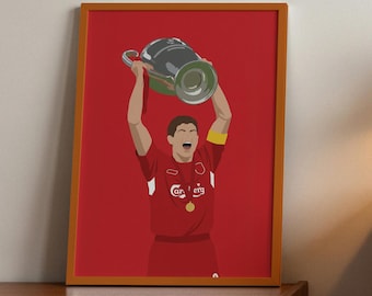 Póster mate de Steven Gerrard de la Champions League del Liverpool / Arte mural vertical de fútbol
