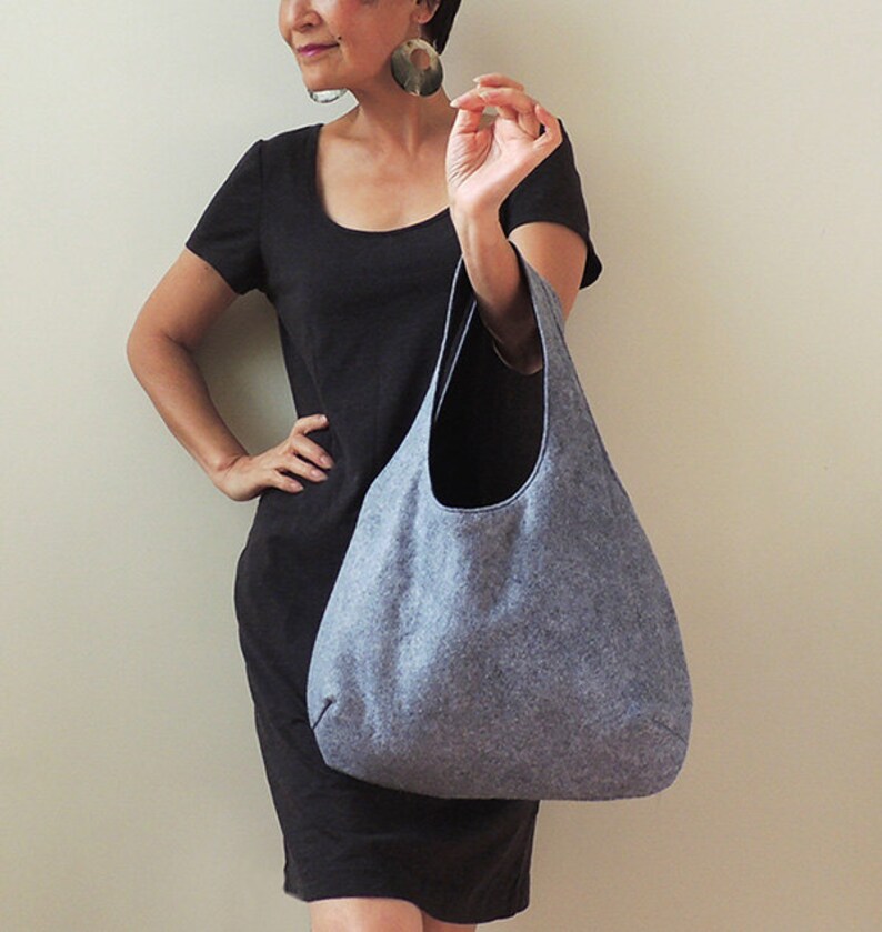 Gray Wool Felt Hobo Tote Bag New York Hobo Tote Bag Etsy