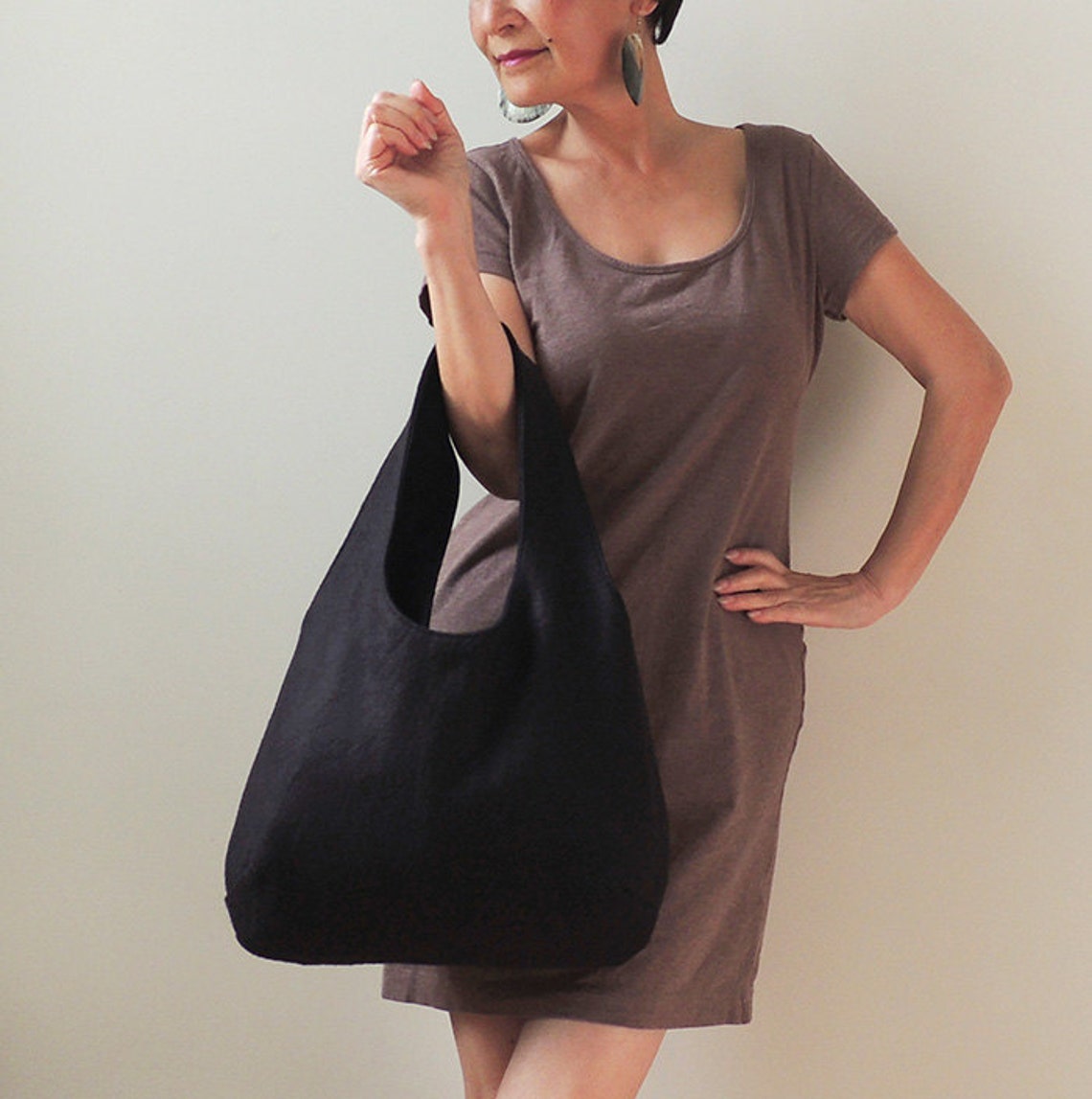 Black Wool Felt Hobo Tote Bag Tote Bag New York Hobo Tote Etsy