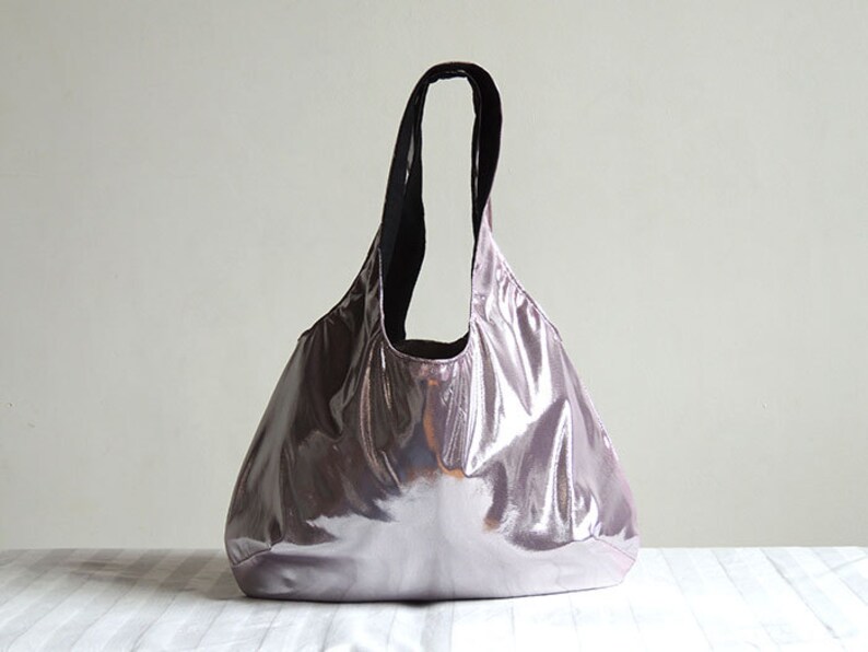 ETSY's Pick Metallic Pink Hobo Tote Bag Spring Pink Fashion New York Fashion Hobo Tote Bag Unique Pink Convenience bag image 1