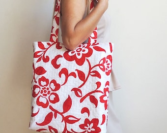 Red Flowers Tote Bag - Convenience Bag - Books Bag - Magazines Bag - Laptop Bag - Shoulder Bag - Hand Bag - New york Tote Bag