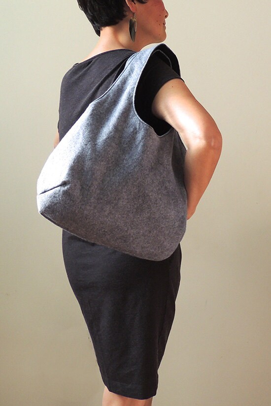 Gray Wool Felt Hobo Tote Bag New York Hobo Tote Bag Etsy