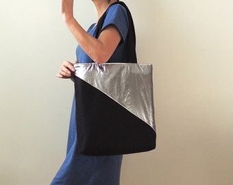 Midnight Stars Tote : Metallic Silver and Black Wool Tote Bag - New York Tote Bag