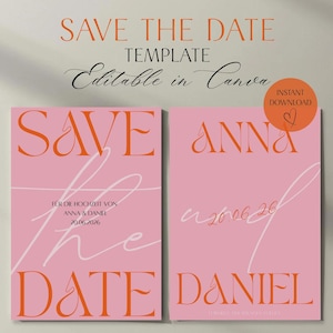 Save the Date Wedding Bold Typography | Canva Template Pink & Orange | Digital or Print | SOLÈNE Design Line | DIY Download