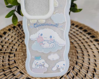 Cinnamonall phone case IPHONE 16 PLUS.  Bonito diseño azul transparente de cinnamonall, carcasa suave transparente