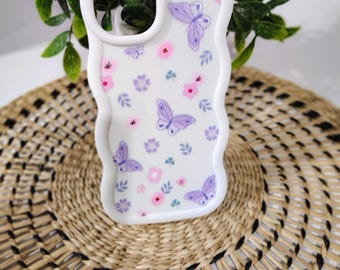 Butterfly iPhone 14, Soft Silicone, white purple butterfly design