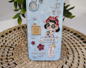 Anime Girl iPhone 16 Plus Case, Sky Blue Hard Case