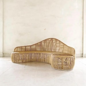 Bamboo Outdoor Sofa Handcrafted Boho Couch, Indoor Patio Rattan Furniture