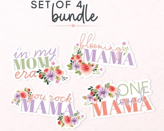 Mom Sticker Bundle, Sweet Mom Stickers Set, Kindle & Laptop Stickers for Mom, Cute Floral Mama Decals, Motherhood Encouragement, Set of 4