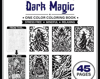 Monochrome Coloring Pages Bundle | One Color Coloring Mega Bundle | Witch & Spooky Coloration, Dark Magic Coloring Book Set PDF printable