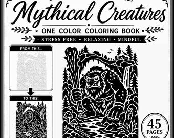 Monochrome Coloring Pages Bundle | One Color Coloring Mega Bundle | Fantasy Coloration, Mythical Creatures Coloring Book Set PDF printable