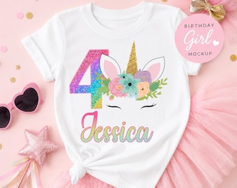 Personalized Unicorn Birthday Shirt Any Age, Custom Birthday Girl Shirt, Rainbow Unicorn Party Tee, Personalized Name Shirt