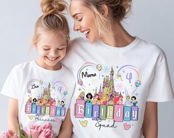 Camiseta de cumpleaños de princesas Disney, camiseta de cumpleaños familiar a juego, camiseta de fiesta del Castillo Mágico, sudadera personalizada para viaje a Disneyland