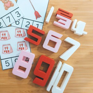 Valentine Montessori Math Manipulatives | Stacking Number Toys | 3D Printed Counting Set | Red Pink White Math Material