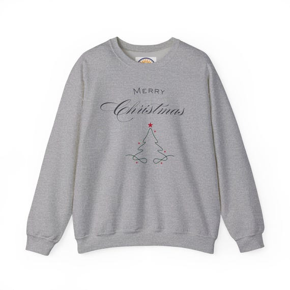 Merry Christmas Tree Crewneck Sweatshirt | Minimal Holiday Script Design