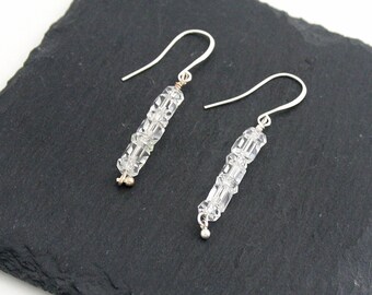 Clear Quartz Dangle Earrings: Silver Plated Bridal Jewelry