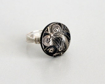 Scroll Button Ring: Silver Plated Wire Wrapped Jewelry