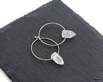 Quartz Crystal Hoop Earrings: Lightweight Stainless Steel, Bridal Jewelry