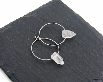 Quartz Earrings, Natural Quartz Earrings, Gemstone Earrings, Silver Tone Earrings, Bridal Jewelry, Hoop Earrings, Lightweight Earrings