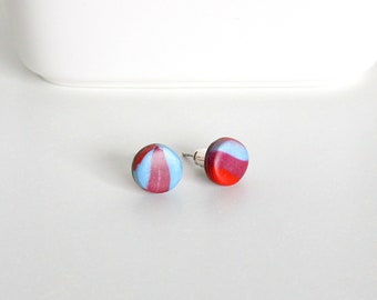 Colorful Polymer Earrings, Micro Stud Earrings, Red Earrings, Polymer Clay Earrings, Polymer Clay Jewelry, Small Batch, Lightweight Jewelry