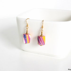 Polymer Clay Earrings, Colorful Bead Earrings,  Gold Tone Earrings, Clay Bead Earrings, Polymer Bead Earrings, Lightweight Earrings