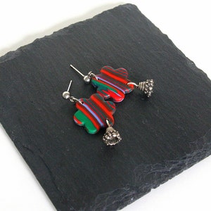 Colorful Flower Earrings, Polymer Clay Earrings, Red Polymer Earrings, Silver Tone Earrings, Polymer Clay Jewelry, Lightweight Jewelry