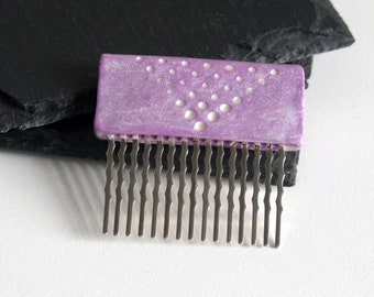 Purple Polymer Clay Hair Comb: Shimmery Silver Wedding Accessory