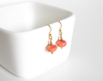 Pink Picasso Glass Bead Earrings: Gold-Plated Dangle Earrings