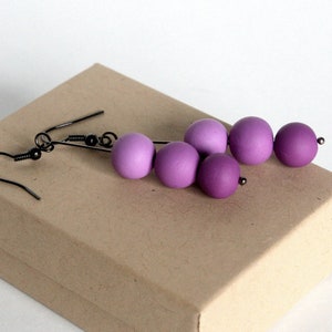 Purple Bead Earrings, Purple Ombre Earrings, Polymer Clay Earrings, Slow Fashion, Bead Stack Earrings, Lightweight Earrings, Ombre Jewelry