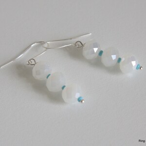 White Bead Earrings, Turquoise Blue Beads, Ice White Earrings, Winter White Earrings, Faceted Bead Earrings, Silver Earrings, White Earrings image 3