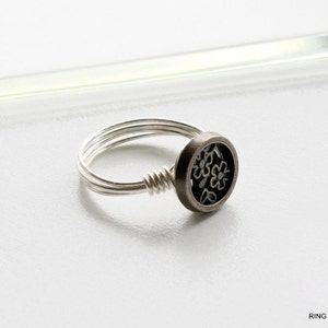 Flower Button Sterling Silver Wire Wrapped Ring