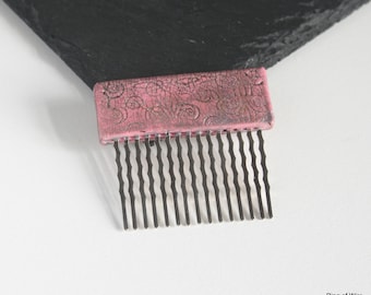 Pink Polymer Clay Hair Comb: Antiqued Silver Accessory